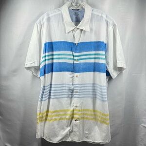 Izod Saltwater Men’s XL‎ White Blue Yellow Relaxed Casual Button Down Shirt SS